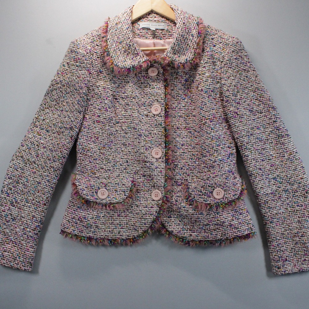 Jennifer Beale Design Vintage Multi Color Tweed Jacket Silk Lined Made in USA 4